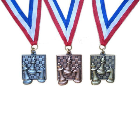 Square Chess Medal with Ribbon - Gold