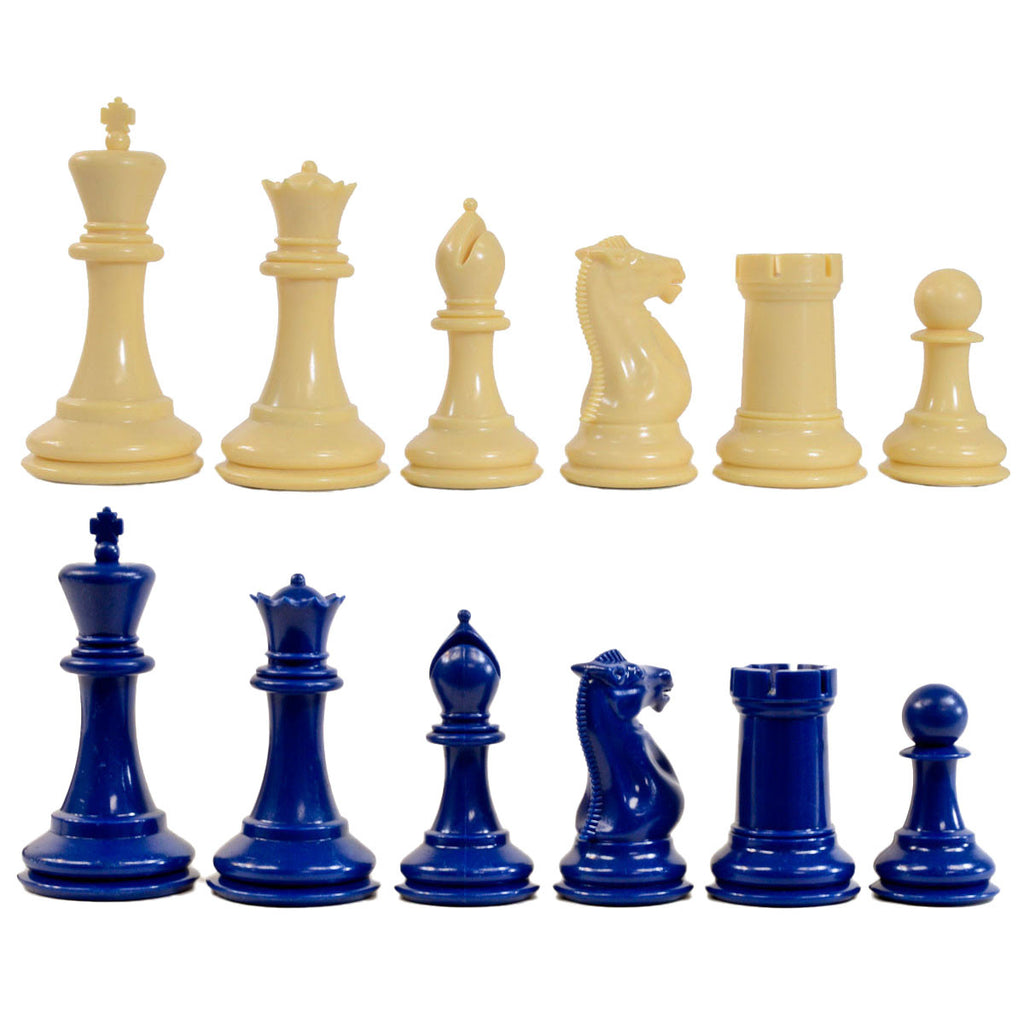 Traditional Staunton Pieces - Natural/Blue