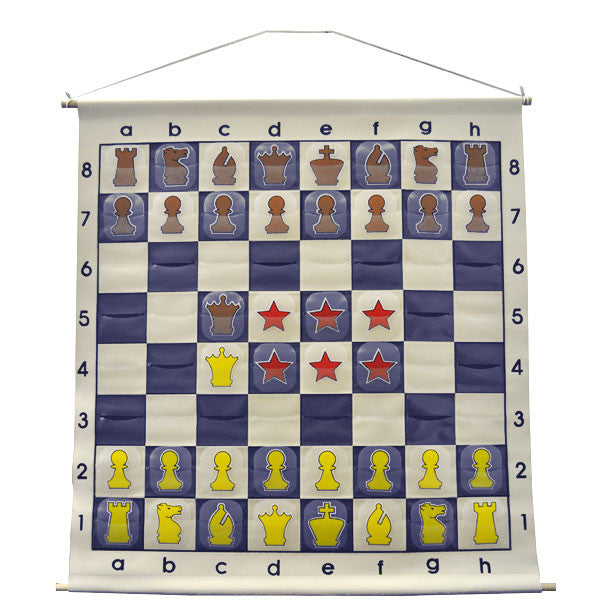 36" Quality Chess Demo Board with Clear Pieces and Bag - Blue