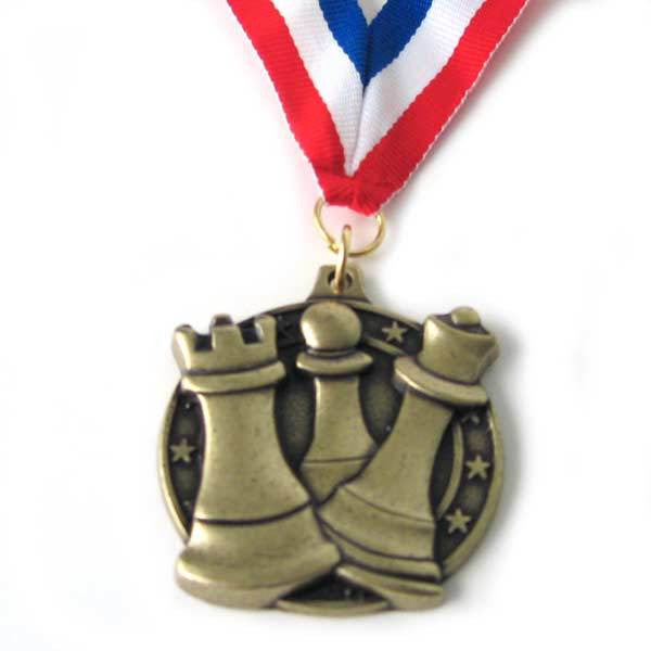 Round Chess Medal with Ribbon - Gold