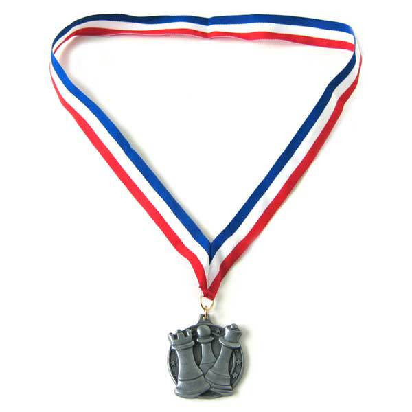 Round Chess Medal with Ribbon - Silver