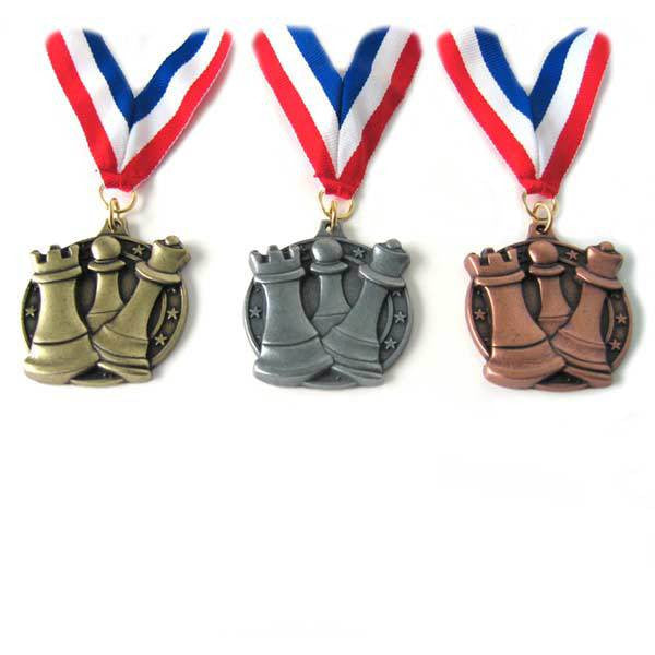 Round Chess Medal with Ribbon - Bronze
