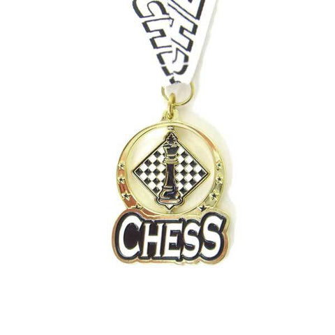 Spinning Chess Medal with Ribbon - Gold