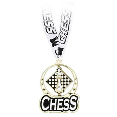 Spinning Chess Medal with Ribbon - Silver