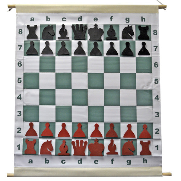 Magnetic Chess Demo Board with Red & Black Pieces & Bag