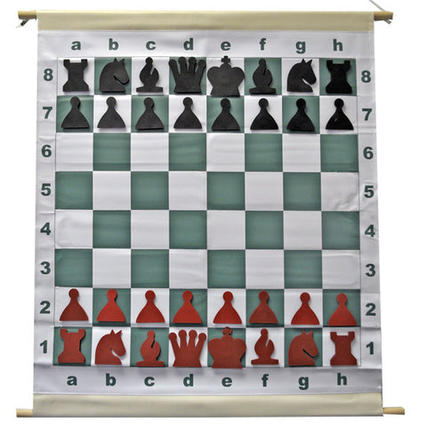 Magnetic Chess Demo Board with Red & Black Pieces & Bag