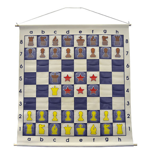36" Quality Chess Demo Board with Clear Pieces and Bag - Blue