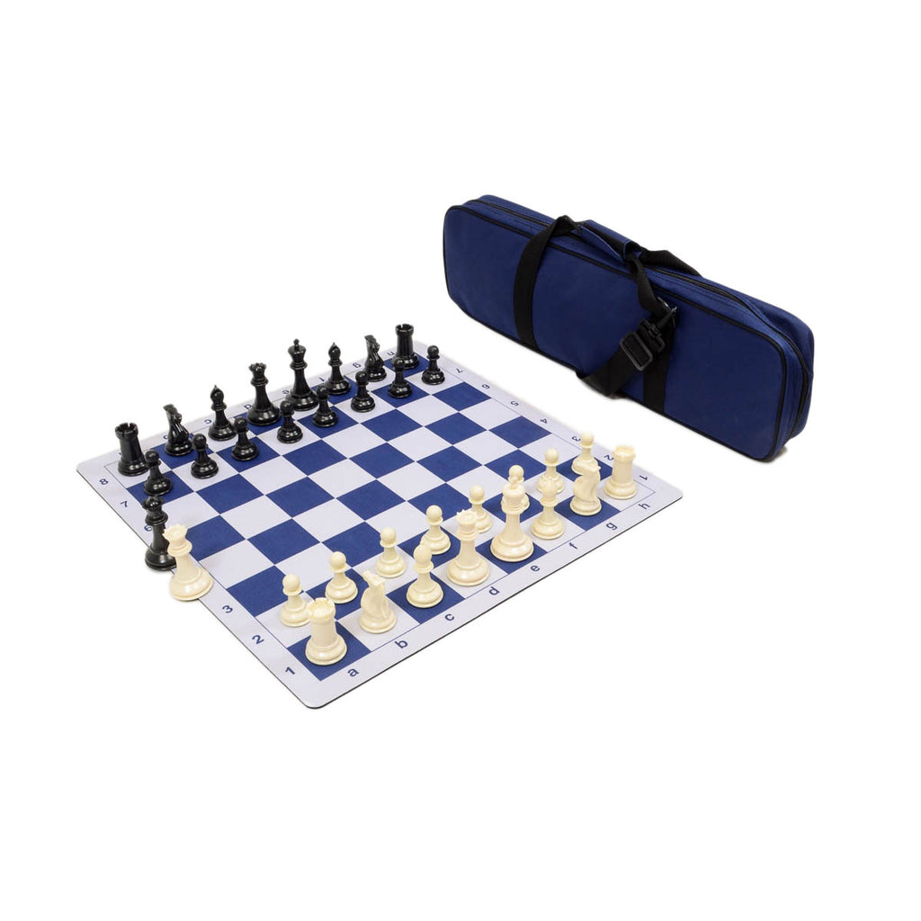 Traditional Staunton Combo Set - Blue Bag/Board with Black & Ivory Pieces