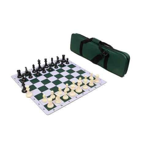 Traditional Staunton Combo Set - Green Bag/Board with Black & Ivory Pieces