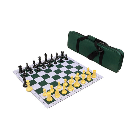 Traditional Staunton Combo Set - Green Bag/Board with Black & Natural Pieces