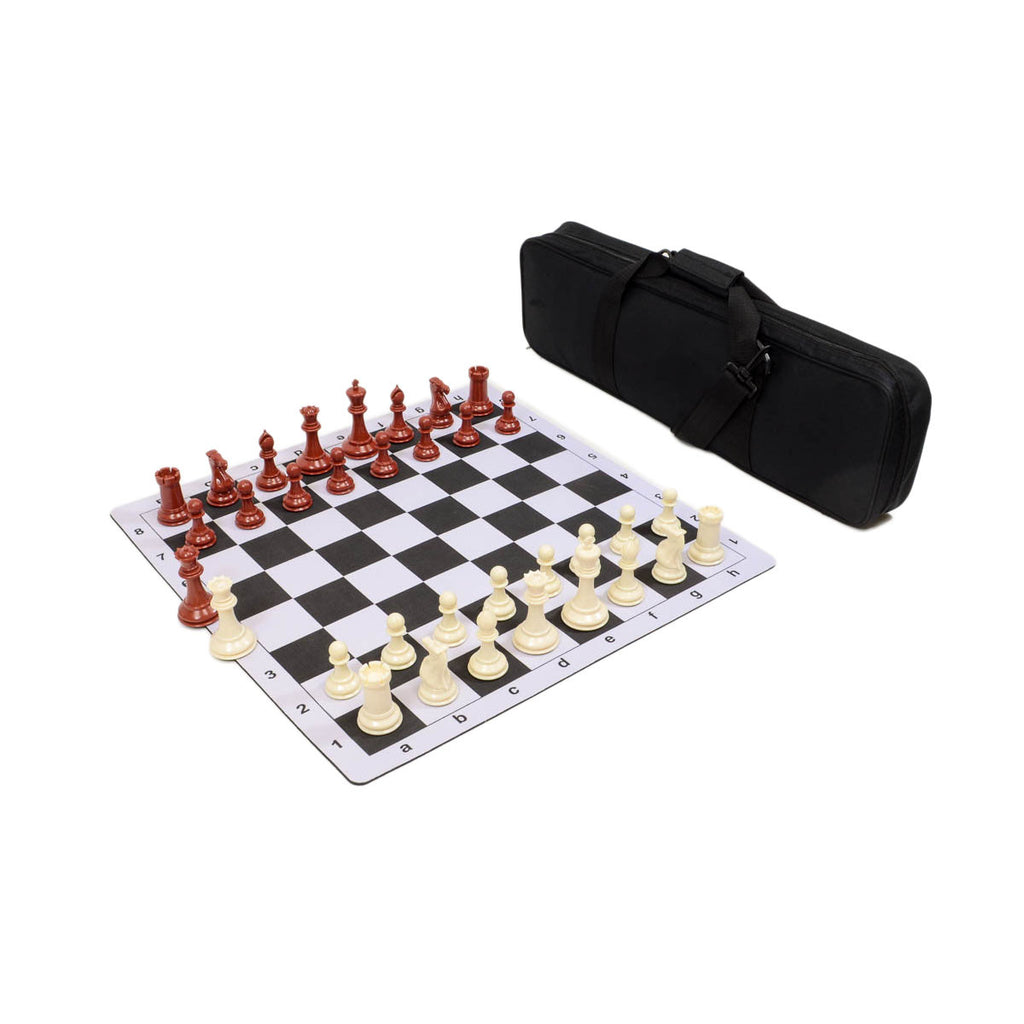 Traditional Staunton Combo Set - Black Bag/Board with Red & Ivory Pieces