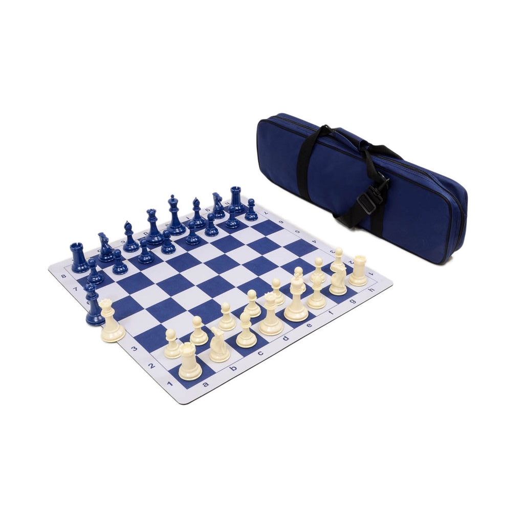 Traditional Staunton Combo Set - Blue Bag/Board with Blue & Ivory Pieces